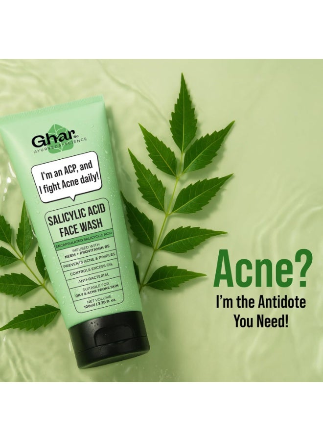 GHAR SOAPS Salicylic Acid Face Wash for Oily & Acne-Prone Skin(100ml Pack Of 2) | With Neem for Oil Control & Pimple Care | Deep Cleansing & Acne Clearing Formula | For Men & Women - Image 2