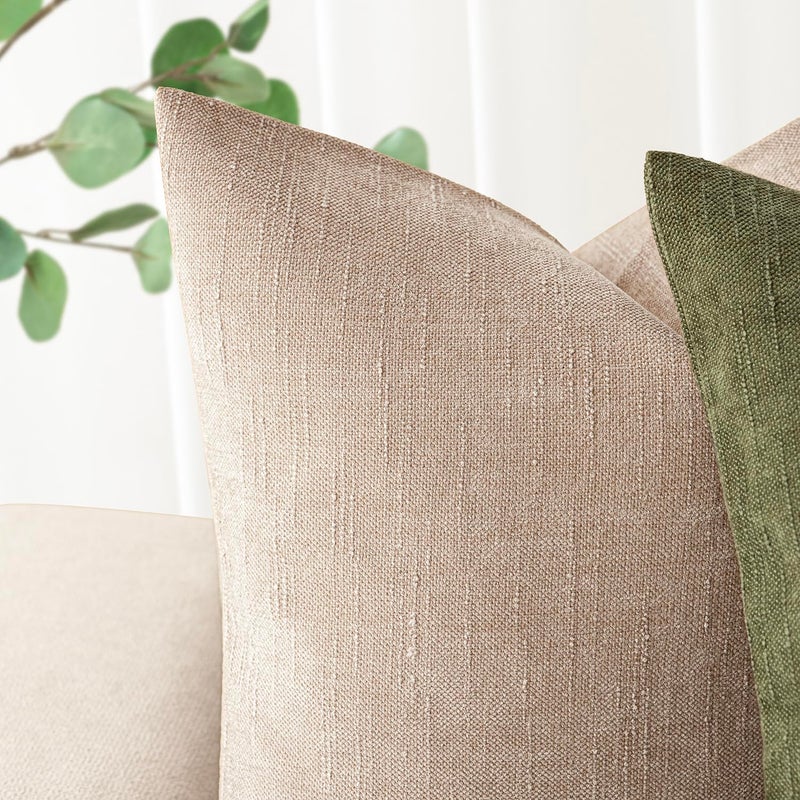 Foindtower Foindtower Set of 2 Soft Textured Chenille Throw Decorative Pillow Covers Square Accent Solid Cushion Cover Cozy Neutral Farmhouse Pillow Case for Couch Sofa Bedroom Living Room 24x24 Inch Cream Camel  - Image 4