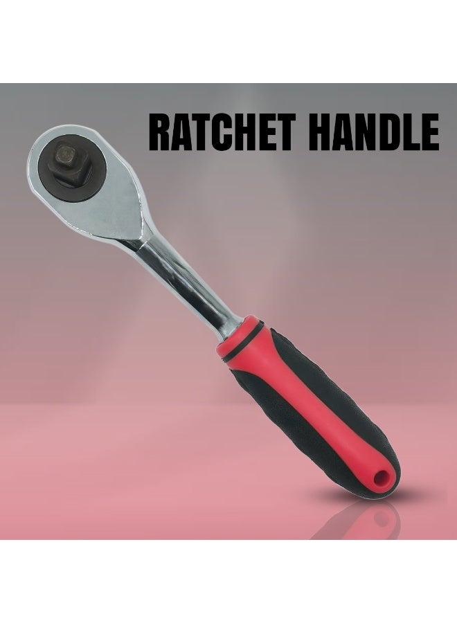 مفتاح ربط بسقاطة (Ratchet) ومقبض بمحرك 1/2 بوصة، مزود بآلية تحرير سريع واتجاه قابل للعكس؛ أداة يدوية متينة وشديدة التحمل تتميز بمقبض مريح مانع للانزلاق، ومثالية لإصلاح السيارات والصيانة الميكانيكية. - Image 4