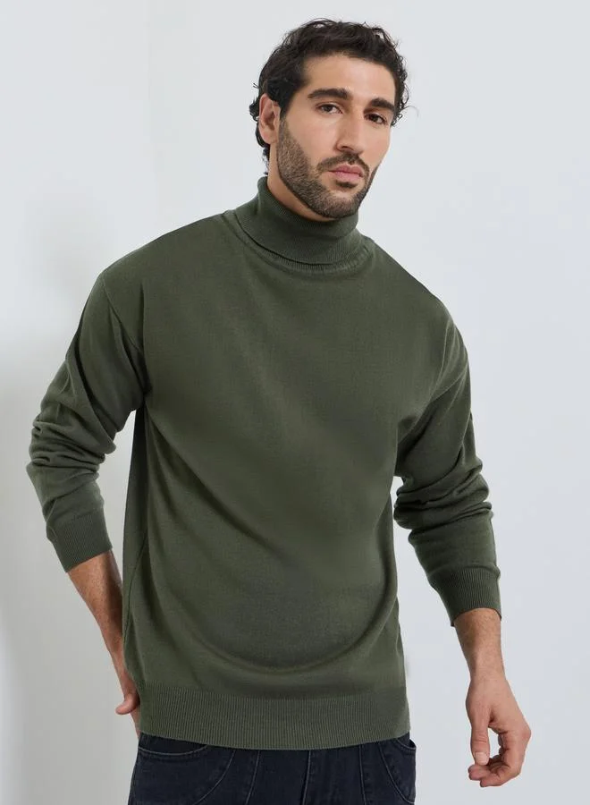 ستايلي Men Olive Turtle Neck Relaxed Fit Lightweight Sweater