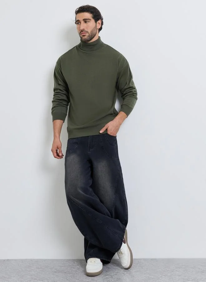 ستايلي Men Olive Turtle Neck Relaxed Fit Lightweight Sweater