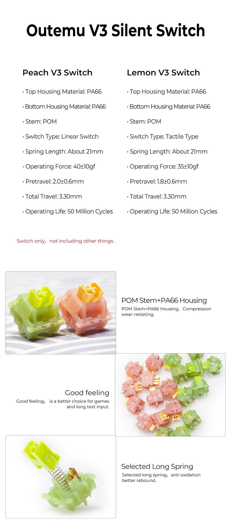 KPREPUBLIC Outemu Silent Peach V3 Switch Lemon Tactile Lime for Mechanical Keyboard POM PA66 Factory Lubed - Image 2