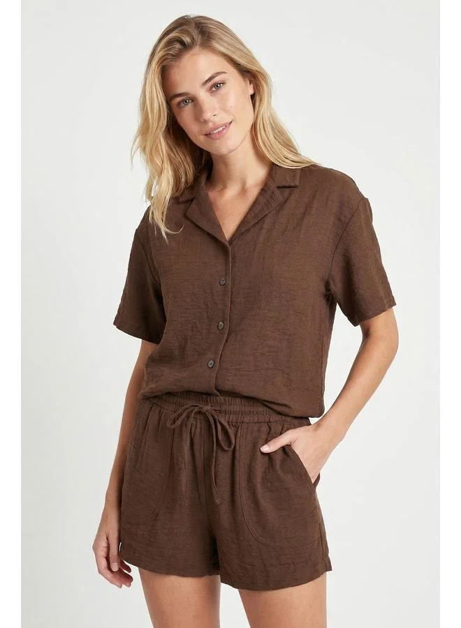 Lovely Istanbul Linen Shirt and Shorts Set LUB0342 Brown