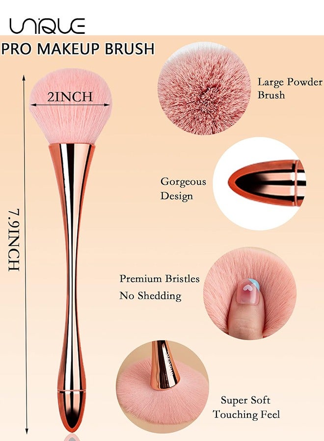 Unique 2 Pcs Large Mineral Powder Brush, Soft and Fluffy Foundation Brushes, Face Contour Brushes, Professional Brushes & Daily Makeup Blush Brushes, Rose Gold - Image 2
