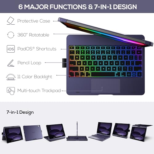 typecase Touch iPad 10th Generation Case with Keyboard (10.9", 2022) and iPad A16 (11th Gen, 2025) – 360° Rotatable, 11-Color Backlit, Multi-Touch Trackpad, Thin & Light (Midnight Amethyst) - Image 4