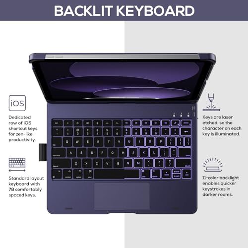 typecase Touch iPad 10th Generation Case with Keyboard (10.9", 2022) and iPad A16 (11th Gen, 2025) – 360° Rotatable, 11-Color Backlit, Multi-Touch Trackpad, Thin & Light (Midnight Amethyst) - Image 3
