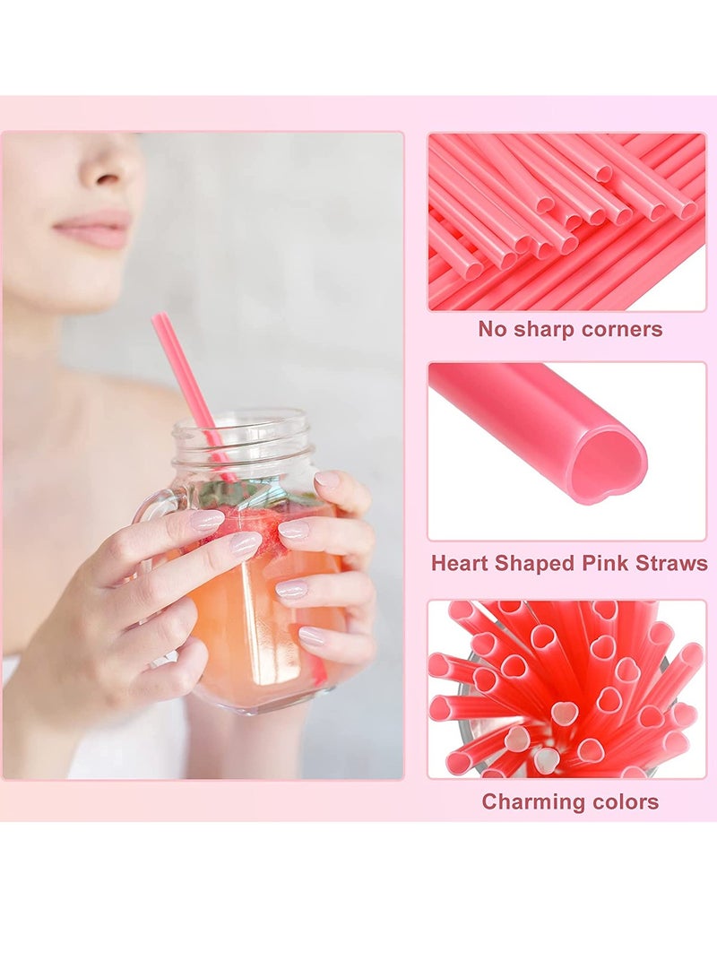 Heart Shaped Pink Straws Disposable Drinking C ute Straw Individually Wrapped Pink Plastic Straw Valen tines day c o c ktail Birthday Party for kids Bridal Shower Wedding Supplies 100 Pieces
