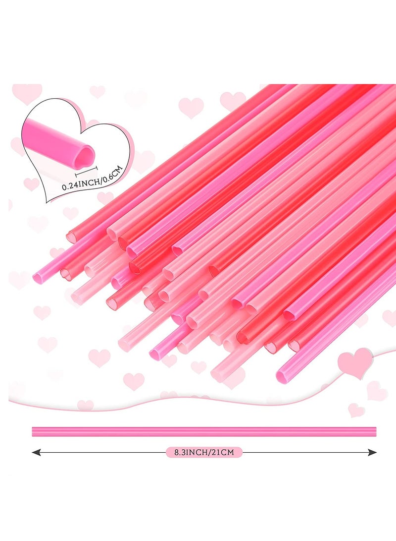 Heart Shaped Pink Straws Disposable Drinking C ute Straw Individually Wrapped Pink Plastic Straw Valen tines day c o c ktail Birthday Party for kids Bridal Shower Wedding Supplies 100 Pieces