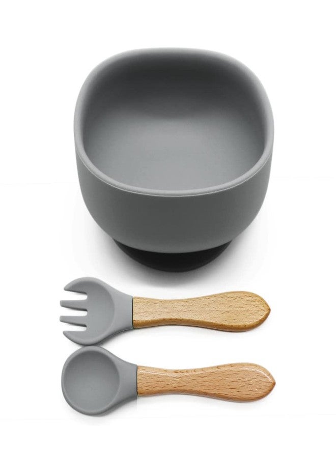 Vianz Food Grade Silicon Meal Set for Baby, BPA Free, Microwave Dishwasher Safe, Bowl with Suction, Spill Proof, Food Training, Useful Gift for Kids (Grey, 3) - Image 1