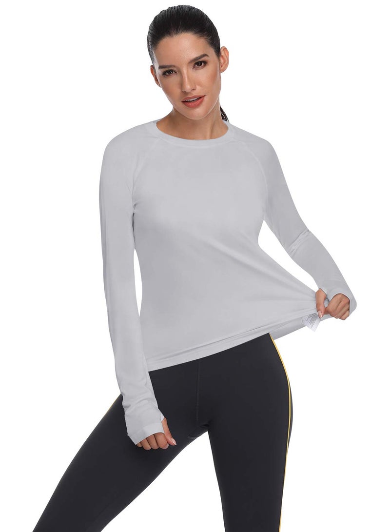 HISKYWIN Women's UPF 50+ Sun Protection Long Sleeve Shirts Outdoor Hiking Fishing Tops HF103- Light Gray-S - Image 3