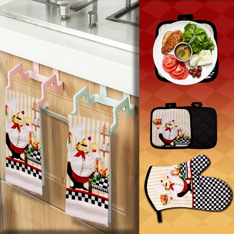 Lobyn Value Packs - Charming 5 Piece Kitchen Towel Set: Chubby Uniformed Chef Design  includes 2 Decorative Dish Towels (25x15) 1 Oven Mitt and 2 Potholders (6.5 Sq) - Image 5
