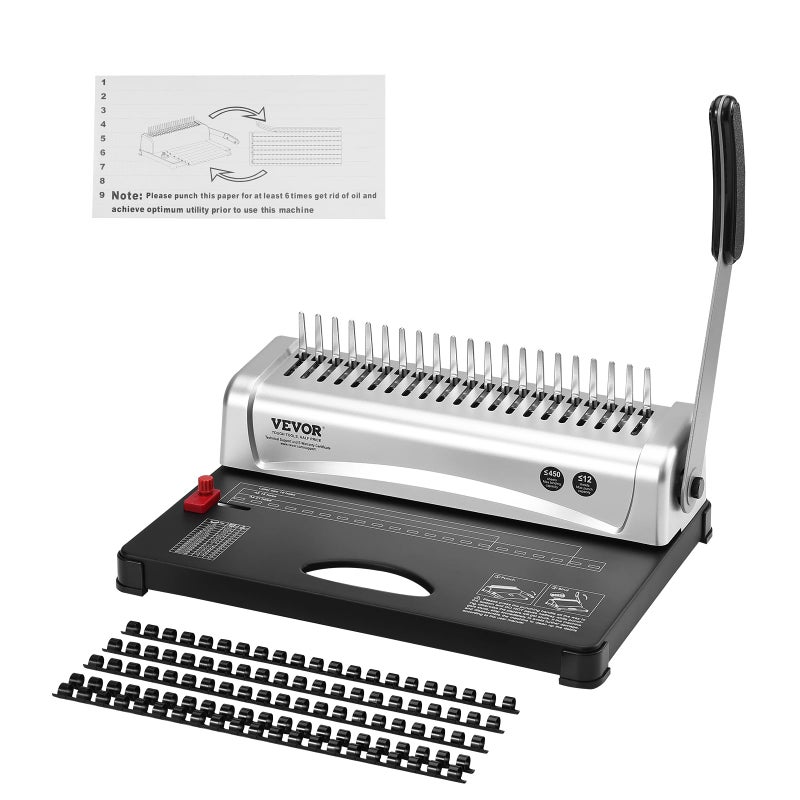 VEVOR Binding Machine, Comb Binding Machine 21-Holes Binding 450 Sheets, Book Binder Machine with 100 PCS 3/8'' Comb Binding Spines, for Letter Size, A4, A5 - Image 1