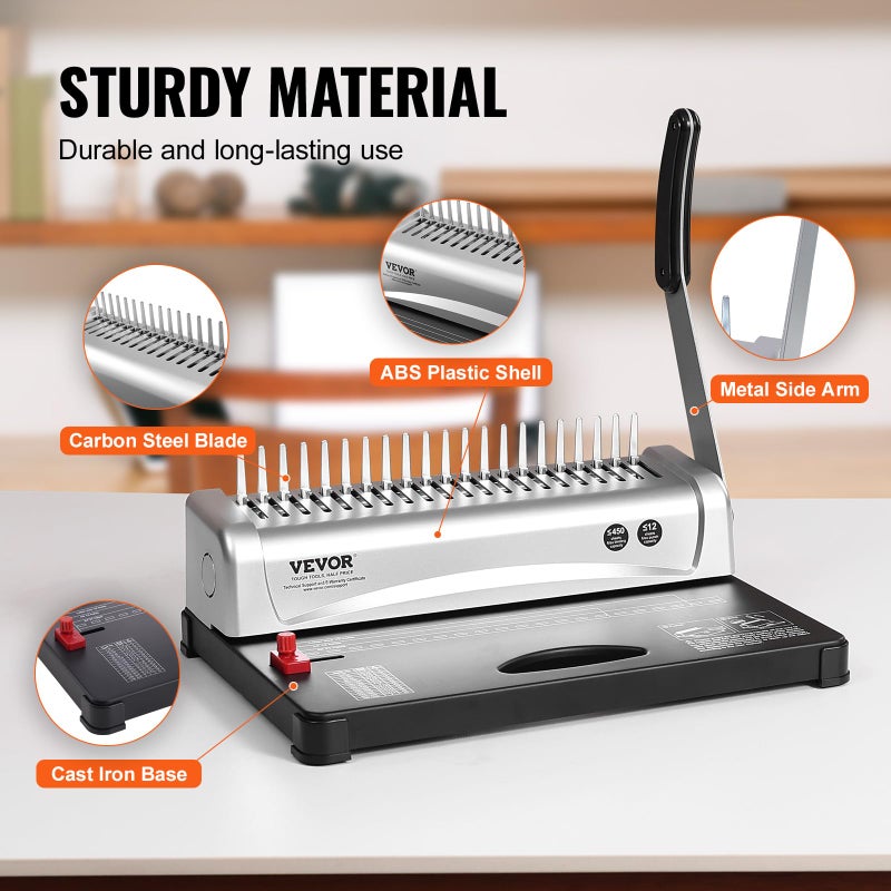VEVOR Binding Machine, Comb Binding Machine 21-Holes Binding 450 Sheets, Book Binder Machine with 100 PCS 3/8'' Comb Binding Spines, for Letter Size, A4, A5 - Image 5
