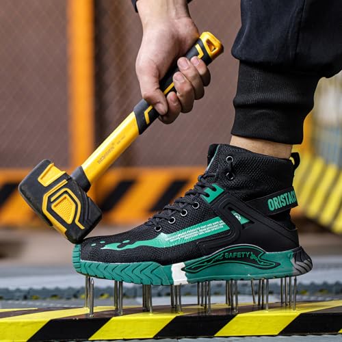 ORISTACO Work Safety Crew Boots Lightweight Breathable Industry Construction Steel Toe Sneakers, 0297 Green 48 - Image 3