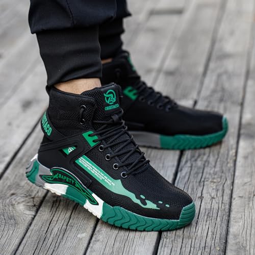 ORISTACO Work Safety Crew Boots Lightweight Breathable Industry Construction Steel Toe Sneakers, 0297 Green 48 - Image 2