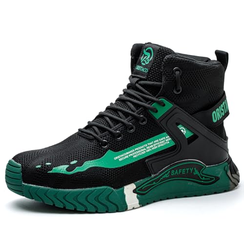 ORISTACO Work Safety Crew Boots Lightweight Breathable Industry Construction Steel Toe Sneakers, 0297 Green 48 - Image 1