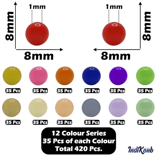 INDIKONB Jelly Glass Pearl Beads - Multicolour Round Beads for Crafting and Jewelry Making (8mm) - Image 2
