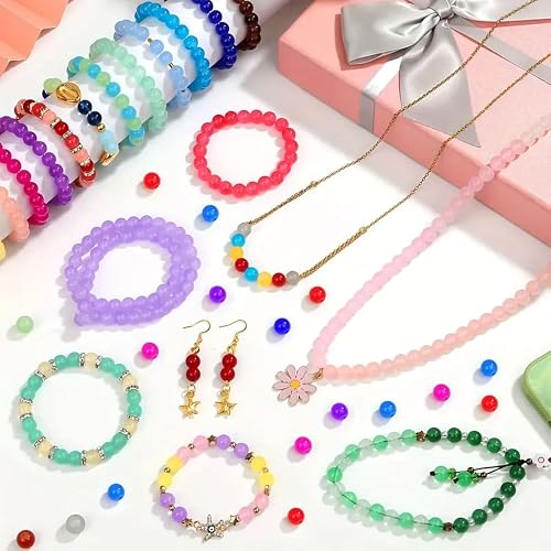 INDIKONB Jelly Glass Pearl Beads - Multicolour Round Beads for Crafting and Jewelry Making (8mm) - Image 3