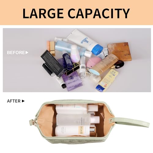 Abiudeng Large Makeup Bag for Women,Travel Makeup Organizer with Brush Holder, Dopp Kit Essentials,Waterproof Checkered Cosmetic Bag for Traveling,Multi Compartment,Cute,Spacious Capacity-Green - Image 4