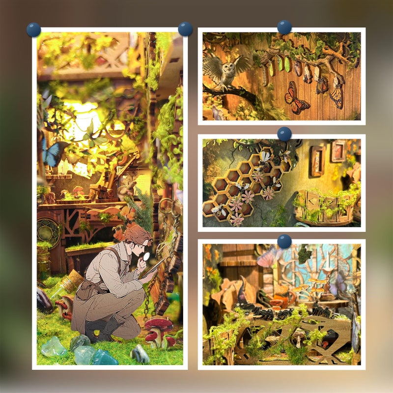 SUDOPOR DIY Book Nook Kit,DIY Dollhouse Booknook Bookshelf Insert Decor,3D Wooden Puzzles with LED Dust Cover,Book Nook Miniature Kit,Birthday Halloween Home Decor for Teens Adult-Insects Story - Image 2