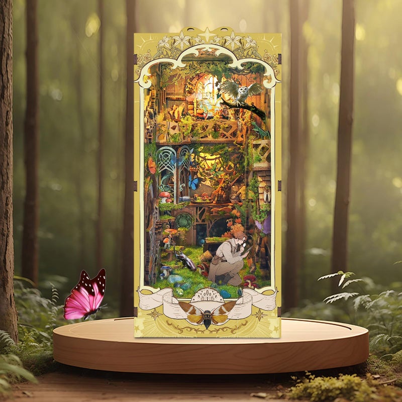 SUDOPOR DIY Book Nook Kit,DIY Dollhouse Booknook Bookshelf Insert Decor,3D Wooden Puzzles with LED Dust Cover,Book Nook Miniature Kit,Birthday Halloween Home Decor for Teens Adult-Insects Story - Image 3