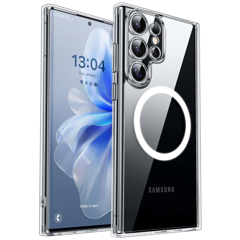 CANSHN Designed for Samsung Galaxy S22 Ultra Case Clear [Full Camera Protection] [Compatible with MagSafe] Non-Yellowing Shockproof Protective Phone Cover 6.8 Inch - Clear - Image 1