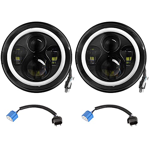 Moclever 7 Inch LED Headlights with Halo, 2PCS 6000LM Round LED Headlamp for Jeep Wrangler TJ JK CJ, Angel Eyes DRL & Turn Signal, H4 to H13 Adapter Plug and Play - Image 1