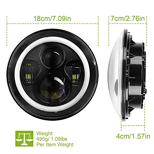 Moclever 7 Inch LED Headlights with Halo, 2PCS 6000LM Round LED Headlamp for Jeep Wrangler TJ JK CJ, Angel Eyes DRL & Turn Signal, H4 to H13 Adapter Plug and Play - Image 3