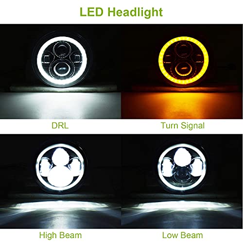 Moclever 7 Inch LED Headlights with Halo, 2PCS 6000LM Round LED Headlamp for Jeep Wrangler TJ JK CJ, Angel Eyes DRL & Turn Signal, H4 to H13 Adapter Plug and Play - Image 5