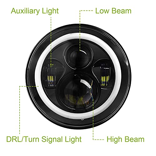 Moclever 7 Inch LED Headlights with Halo, 2PCS 6000LM Round LED Headlamp for Jeep Wrangler TJ JK CJ, Angel Eyes DRL & Turn Signal, H4 to H13 Adapter Plug and Play - Image 4