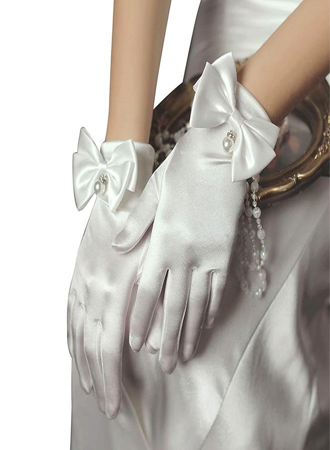 YUISI قفازات يويسي النسائية من الدانتيل / قفازات زفاف من الدانتيل والساتان / قفازات فستان الأميرة الأبيض للنساء، قفازات زفاف بيضاء للحفلات التنكرية (أ) - Image 1