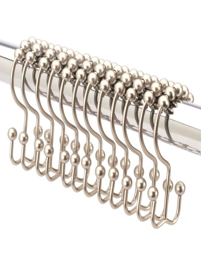 2 Lb. Depot 2lbDepot Double Sided Shower Curtain Hooks, Decorative Brushed Nickel Shower Curtain Hooks Rust Proof, Premium Stainless Steel Metal Hooks, Easy Glide Rollers, Set of 12 Curtain Rod Rings - Image 1