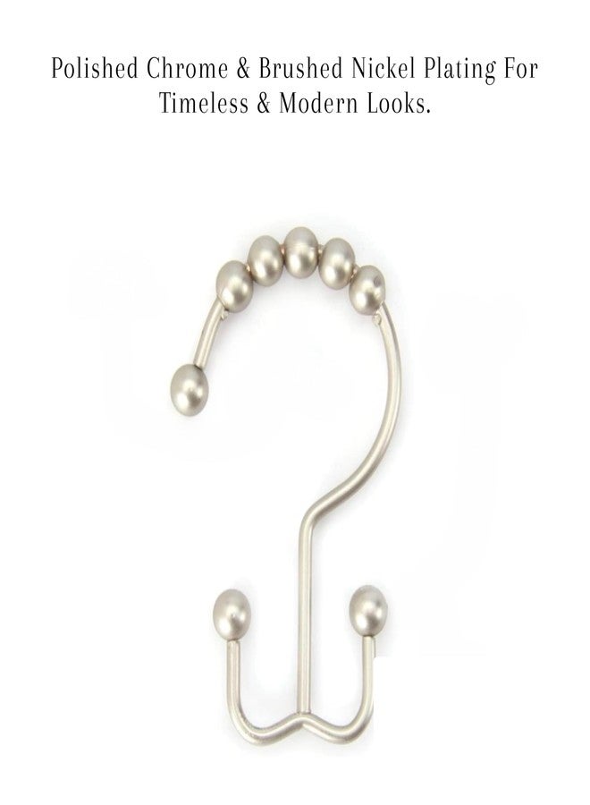 2 Lb. Depot 2lbDepot Double Sided Shower Curtain Hooks, Decorative Brushed Nickel Shower Curtain Hooks Rust Proof, Premium Stainless Steel Metal Hooks, Easy Glide Rollers, Set of 12 Curtain Rod Rings - Image 5