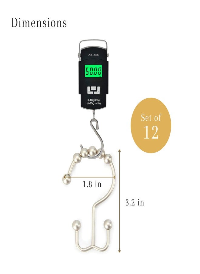 2 Lb. Depot 2lbDepot Double Sided Shower Curtain Hooks, Decorative Brushed Nickel Shower Curtain Hooks Rust Proof, Premium Stainless Steel Metal Hooks, Easy Glide Rollers, Set of 12 Curtain Rod Rings - Image 3