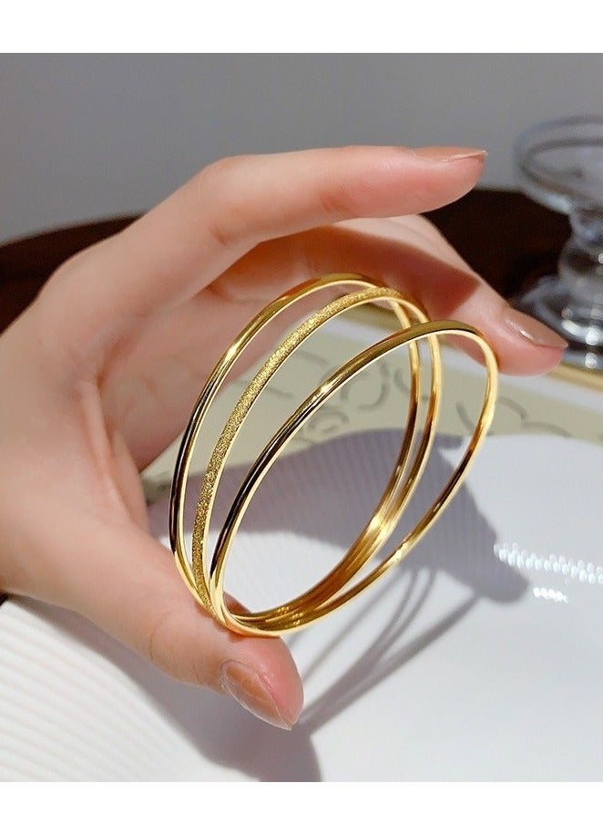 18K Gold Plated 3 Pieces Round Bangle Bracelets Set, Gold Bracelet Bangle,Made Of Titanium Steel Non Fade,Simple Design, For Daily Wear, Korean Style  - Image 2