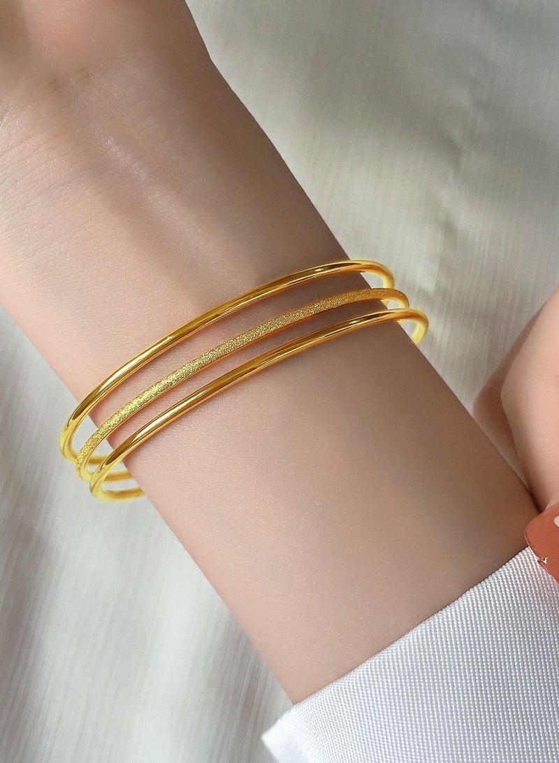 18K Gold Plated 3 Pieces Round Bangle Bracelets Set, Gold Bracelet Bangle,Made Of Titanium Steel Non Fade,Simple Design, For Daily Wear, Korean Style  - Image 3