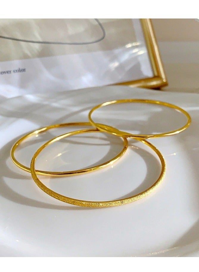 18K Gold Plated 3 Pieces Round Bangle Bracelets Set, Gold Bracelet Bangle,Made Of Titanium Steel Non Fade,Simple Design, For Daily Wear, Korean Style  - Image 4