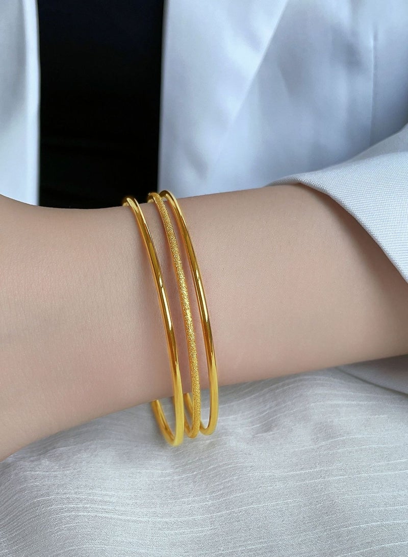18K Gold Plated 3 Pieces Round Bangle Bracelets Set, Gold Bracelet Bangle,Made Of Titanium Steel Non Fade,Simple Design, For Daily Wear, Korean Style  - Image 5