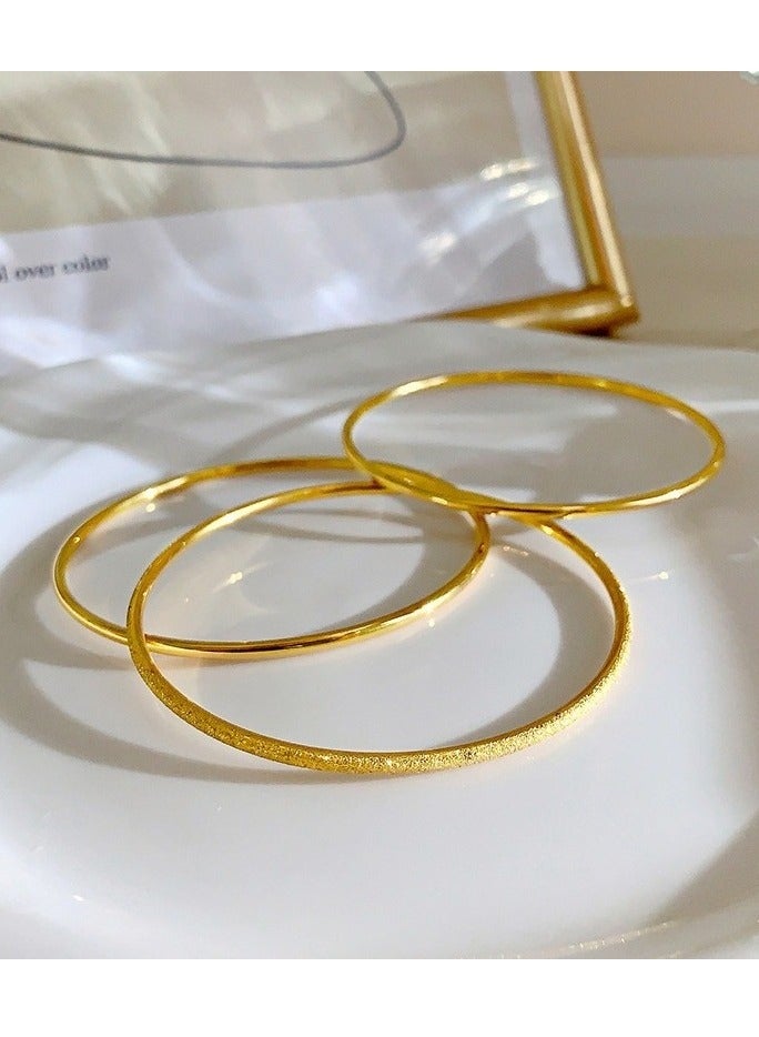 18K Gold Plated 3 Pieces Round Bangle Bracelets Set, Gold Bracelet Bangle,Made Of Titanium Steel Non Fade,Simple Design, For Daily Wear, Korean Style  - Image 1