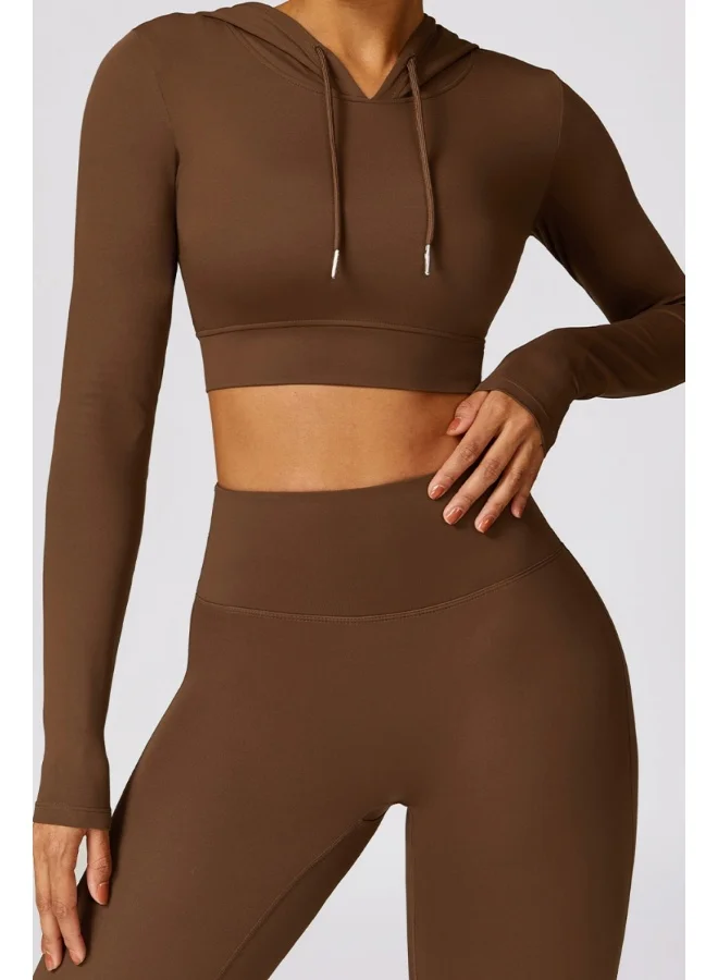 Kawn.yoga Brown Fitted Crop Top Sweatshirt for Women | Best Price UAE