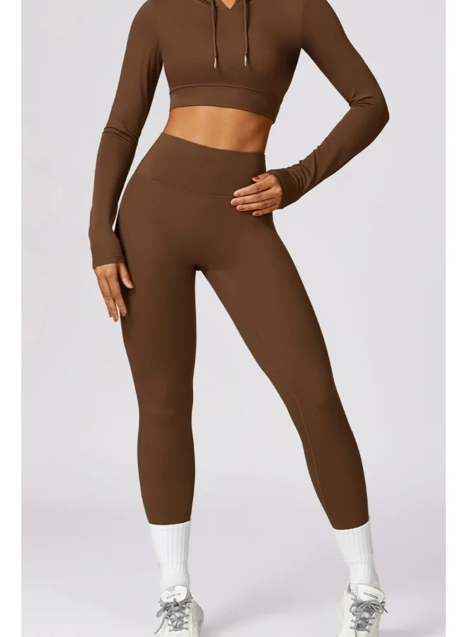 Kawn.yoga Brown Fitted Crop Top Sweatshirt for Women | Best Price UAE