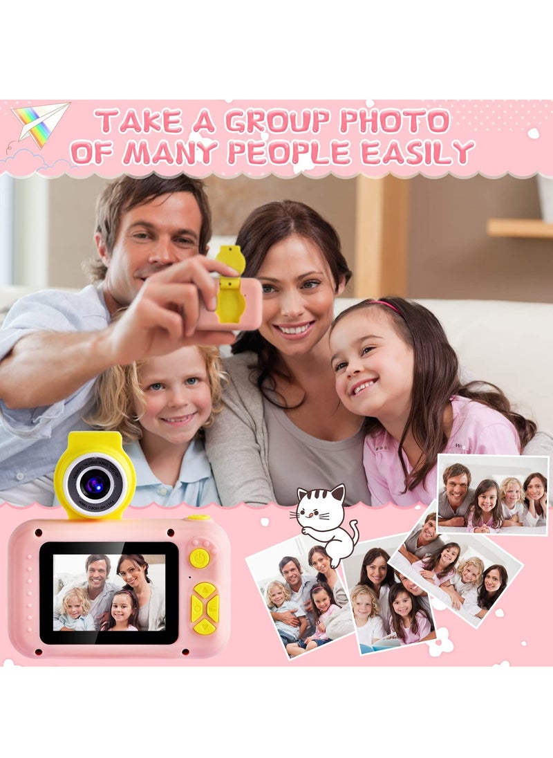 Mini camera, children's digital camera, can take photos and record videos, high-definition high-pixel lens can be flipped (pink)