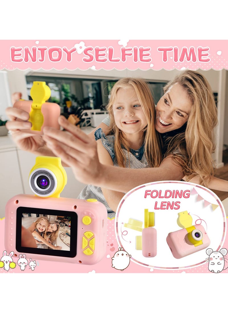 Mini camera, children's digital camera, can take photos and record videos, high-definition high-pixel lens can be flipped (pink)