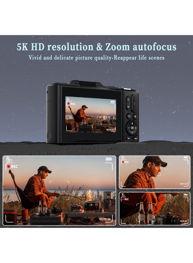 Daxiongmao 75MP 5K Digital Camera All-in-One Kit for Teens, Includes 64GB Card, 2 Batteries & Dual Charger, 18X Zoom Vlog Camera, Point and Shoot (Black) - Image 2