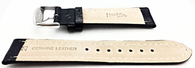 NewLife 20mm Black Genuine Leather Watchband | Beautiful Ostrich Grain, Medium Padded Replacement Wrist Watchstrap That Brings to Any Watch (Mens Standard Length) - Image 2