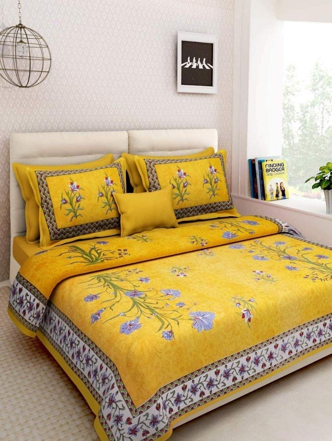 HOMESHOP 100 PURE COTTON RAJASTHANI TRADITION QUEEN SIZE DOUBLE BEDSHEETS WITH 2 PILLOW COVERS QUEEN SIZE JAIPURI BEDSPREADS