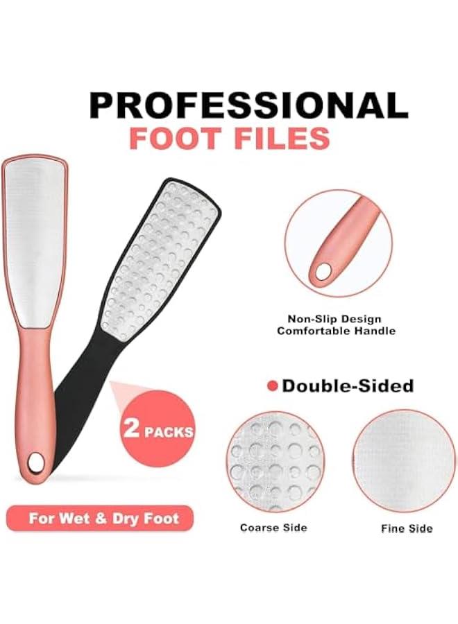 FYLX 2 s Foot Files Professional DoubleSided Callus Remover Foot Rasp Surgical Stainless Steel Foot Scrubber for Wet Dry Feet Foot Grater Tool with Handle for Smooth Feet BlackRose Gold) - Image 3