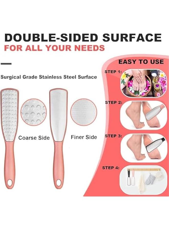 FYLX 2 s Foot Files Professional DoubleSided Callus Remover Foot Rasp Surgical Stainless Steel Foot Scrubber for Wet Dry Feet Foot Grater Tool with Handle for Smooth Feet BlackRose Gold) - Image 4