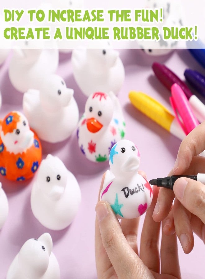 Jerify 12 Pcs 2 Inch White Blank Rubber Ducks Creative Rubber Ducks with Pens of 12 Colors for Pool Bathtub Float Cute Easter DIY Crafts Birthday Gifts Baby Party Favors for Kids - Image 5