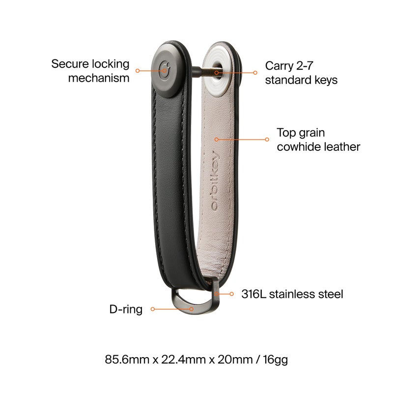 Orbitkey Leather Key Organizer | Durable, Stainless Steel Locking Mechanism, Slim & Quiet Profile | Holds up to 7 Keys, Black with Black Stitching - Image 5